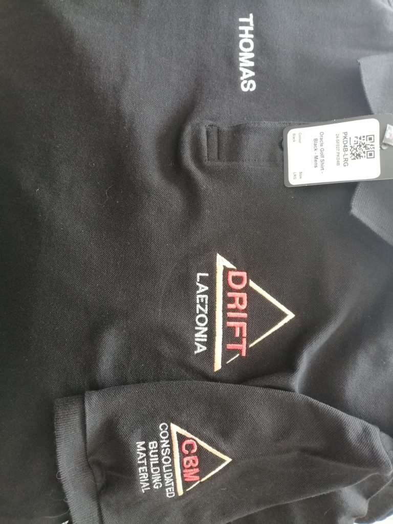 Black work shirts with embroidered chest logos