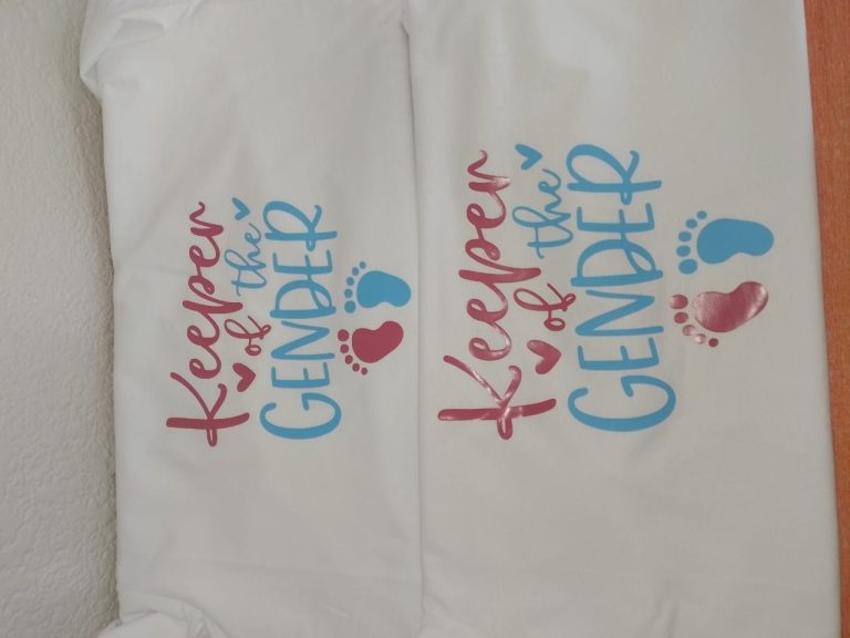 White shirts with colourful printed lettering