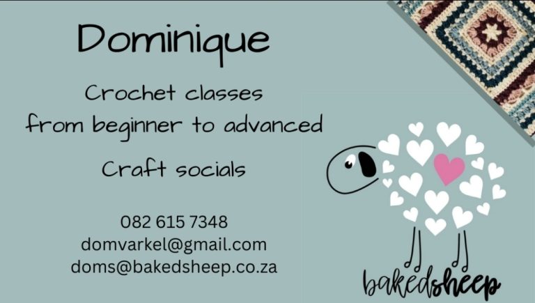 Printed business card promoting crochet classes